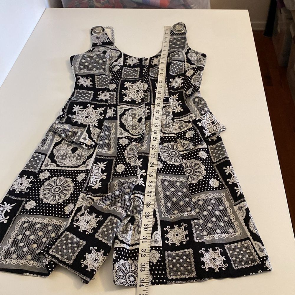 Vintage 90's Black & White Patchwork Print Jumpsuit / Playsuit - Picture 14 of 15